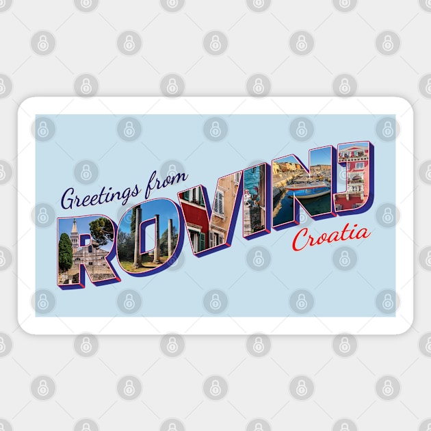 Greetings from Rovinj  in Croatia Vintage style retro souvenir Magnet by DesignerPropo